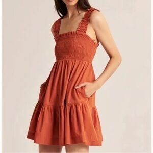 Abercrombie & Fitch Rust Orange Ruffled Strap Mini Dress